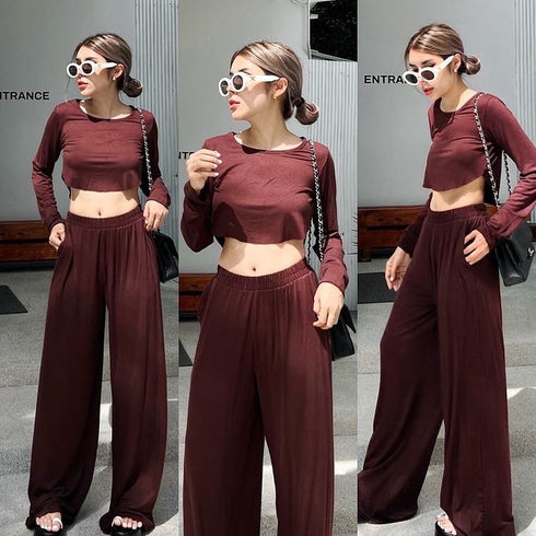 YUNAKA Two Piece Cropped Top with Trouser